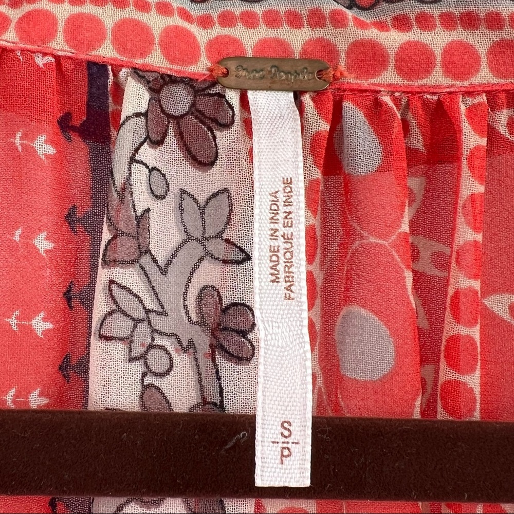Free People Moonlight Mile Mixed-Print Top in Hot Coral Combo - Picture 5 of 8